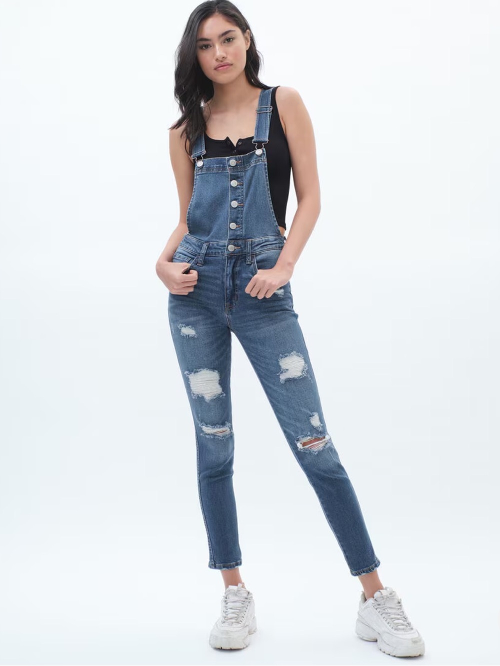 Aeropostale Women’s 6 Blue Distressed Destroyed Adjustable Strap Denim Overalls